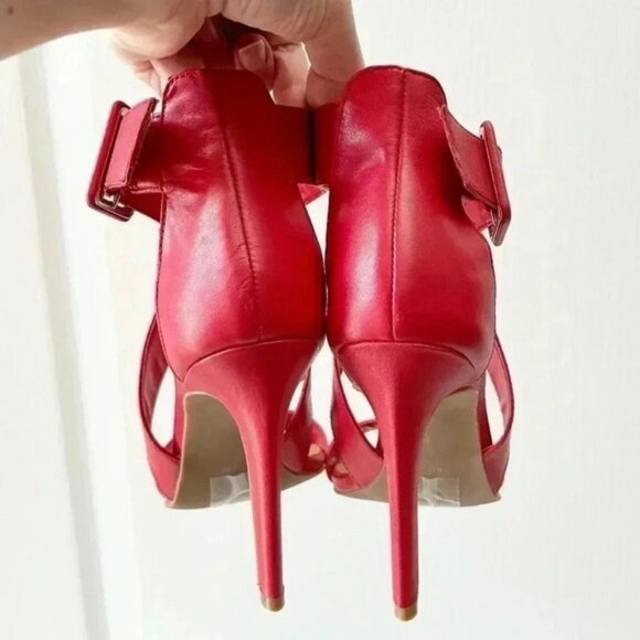 Le Chateau Strappy Leather Sandals High Heel Stilettos Red Size 7.5 - Picture 9 of 15